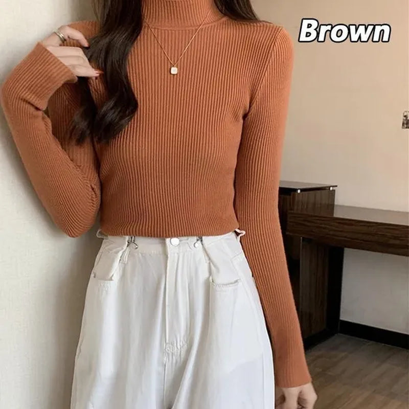 Women'S Fashion Winter Knitted Turtleneck Sweater Wool Sweater Long Sleeve round Neck Pullovers Casual Sweaters