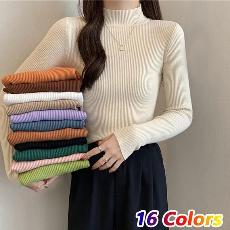 Women'S Fashion Winter Knitted Turtleneck Sweater Wool Sweater Long Sleeve round Neck Pullovers Casual Sweaters