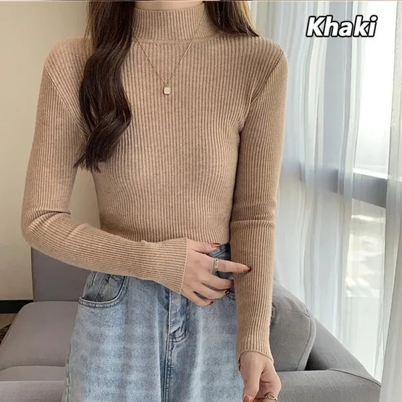 Women'S Fashion Winter Knitted Turtleneck Sweater Wool Sweater Long Sleeve round Neck Pullovers Casual Sweaters