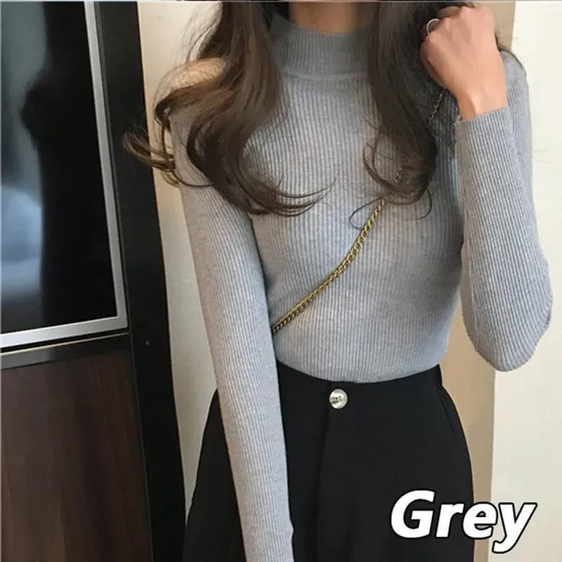 Women'S Fashion Winter Knitted Turtleneck Sweater Wool Sweater Long Sleeve round Neck Pullovers Casual Sweaters