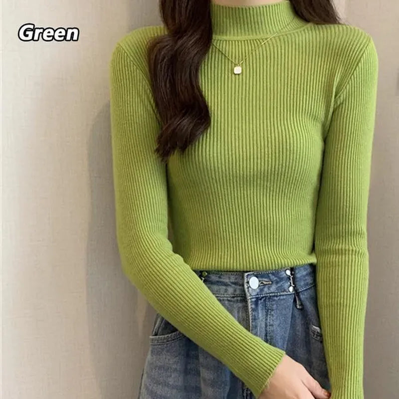 Women'S Fashion Winter Knitted Turtleneck Sweater Wool Sweater Long Sleeve round Neck Pullovers Casual Sweaters