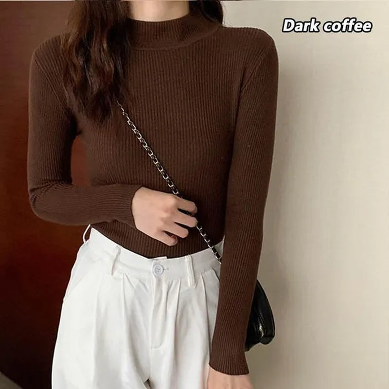 Women'S Fashion Winter Knitted Turtleneck Sweater Wool Sweater Long Sleeve round Neck Pullovers Casual Sweaters